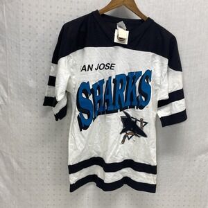 Vtg‎ San Jose Sharks 1991 NHL Single Stitch Size S Logo 7 NOS DAMAGED Cotton